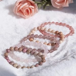 Pink healing crystal macrame stretch fashion bracelets